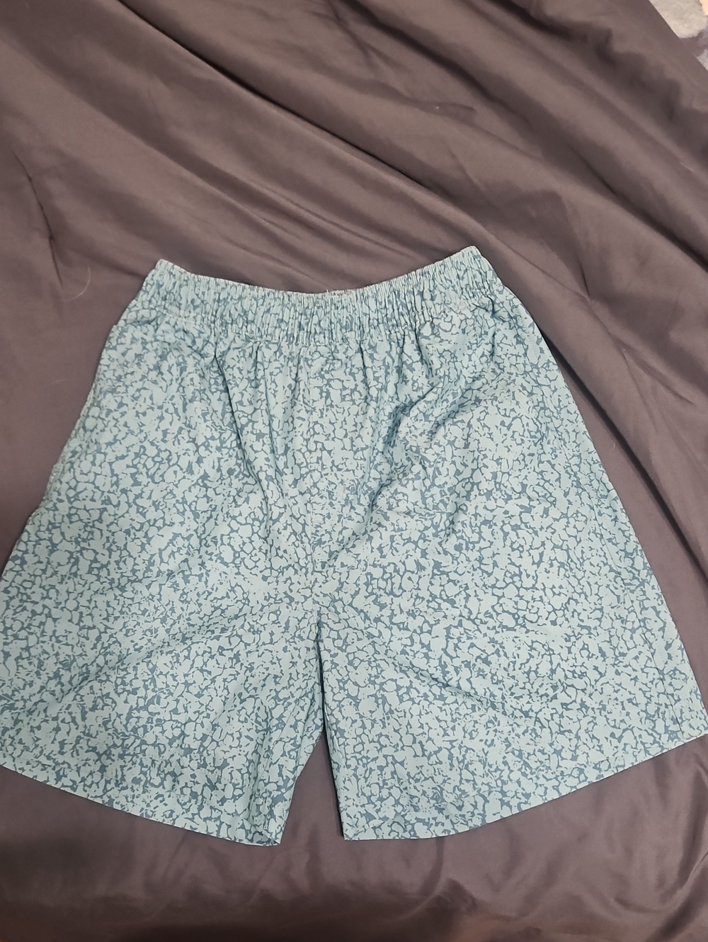 Men's Light Blue Patterned Elastic-Waist Shorts